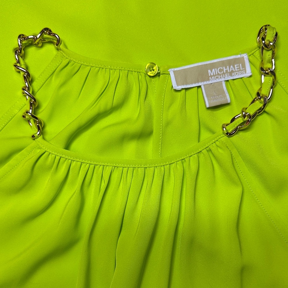 Michael Kors Neon Lime Chain-Shoulder Halter Top - Picture 3 of 6